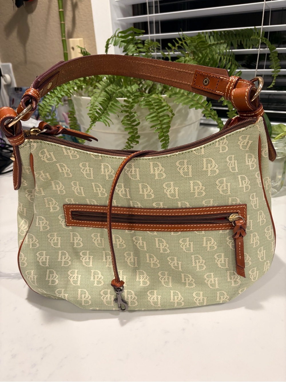 Dooney & Bourke Green Monogram Hobo Shoulder Bag